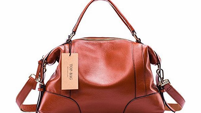 TOP-BAG lovely women ladies genuine leather tote satchel shoulder handbag, SF1006 (Brown)