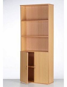 Wooden Cupboard Bookcase Cabinet With 5 Shelves & Doors