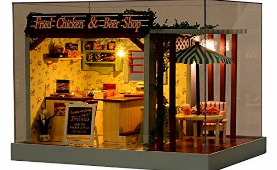 Fried Chicken & Beer Shop Dolls House With Furniture and Doll Family + LED Light + Music