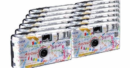 TopShot ``I Love You`` Disposable Camera / Wedding Camera / 27 Photos with Flash, Pack of 12 White
