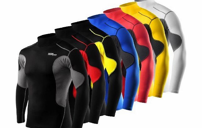 Total Compression Advanced Mens Boys Total Compression Advanced SuperThermal Base Layer Top Long Sleeve Armour Gear Under Shirt - Mock Neck - Black/Yellow - Large Boy