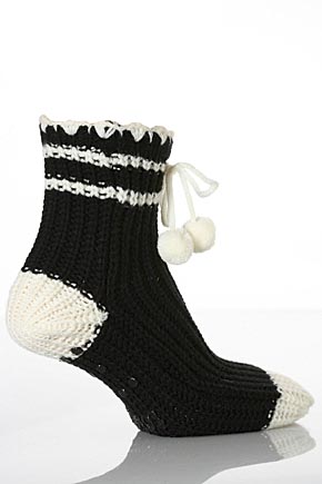 Ladies 1 Pair Totes Knitted Pom Pom Slipper Sock With Grip In 1 Colour Black