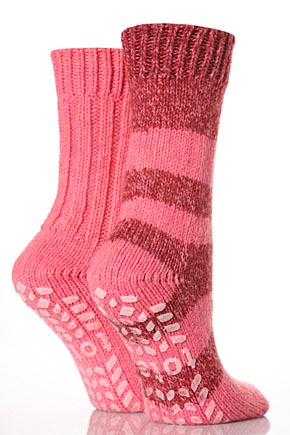 Totes Ladies 2 Pair Totes Naturals Wool Blend Slipper Socks In 2 Colours Pink