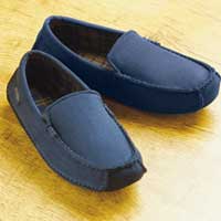 Totes Mens Memory Foam Moccasin Slippers Navy Large