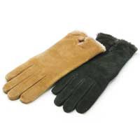 Suede Glove w/Microluxe Trim Beige Small