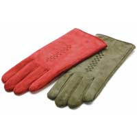 Suede/Leather Threaded Glove Red Large