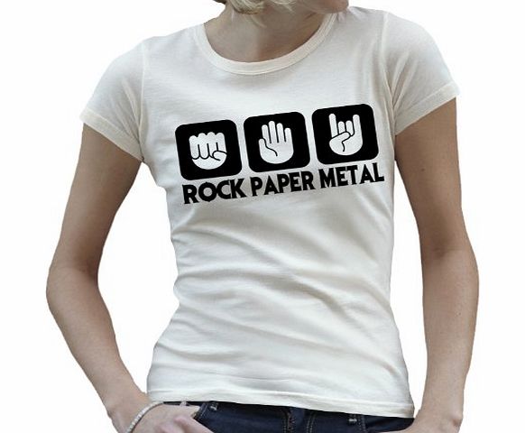 Touchlines Girlie Ladies T-Shirt Rock Paper Metal Design Black White white Size:M