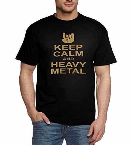 Touchlines Mens T-Shirt Keep Calm and Heavy Metal Black/Gold Size:M