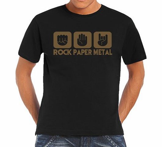 Touchlines Mens T-Shirt with Rock Paper Metal Design Black/gold Size:M