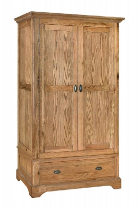 Antique Oak Double Wardrobe with Drawer