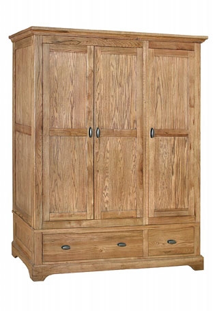 Toulouse Antique Oak Triple Wardrobe with Drawers