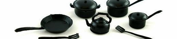 Town Square Miniatures Dolls House Kitchen Accessory Black Saucepan Pan Set G6
