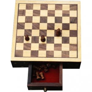 Wooden Inlaid Chess Set with Drawers