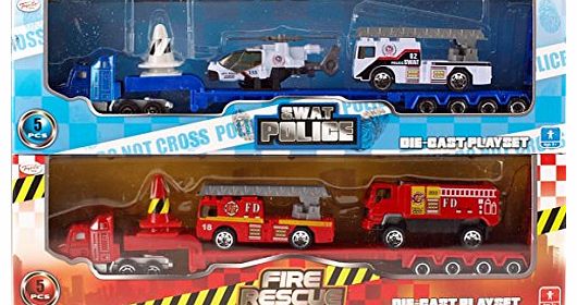 Toyfific SWAT Set Of 2 Police And Fire Rescue Lorry Truck Transporter Toys And Vehicles Play Set