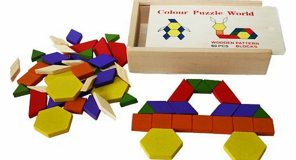 Toys of Wood Oxford Wooden Pattern Blocks and Puzzle 60 Pieces- tangram puzzles