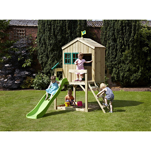 Forest Lodge Wooden Playhouse with Slide