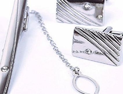 TR.OD Mens Necktie Clip   Cufflinks Jewelry Set for Suit Shirt Cosplay Party Banquet Boy Friend Gift Silver