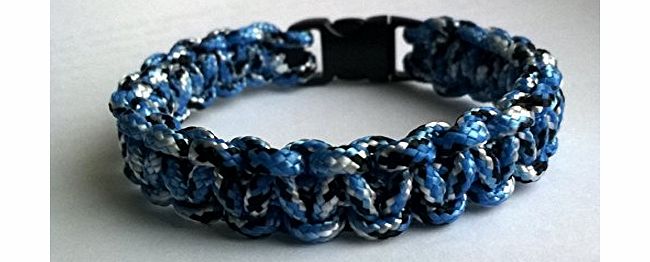 Tradewinds 7`` Blue Snake Paracord 425 Cobra Stitch Bracelet/Wristband. (Small Buckle) Handmade in Norfolk U.K.