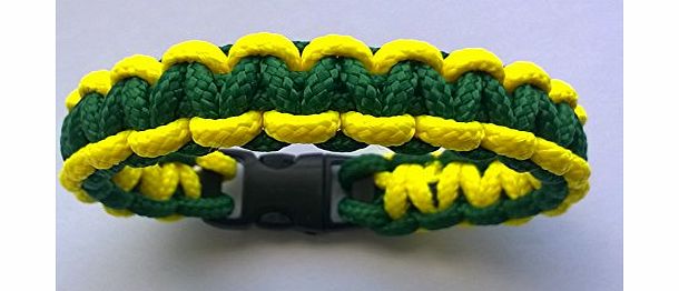Tradewinds 7`` Yellow and Green (Norwich City Colours) Paracord 425 Cobra Stitch Bracelet/Wristband. (Small Buckle) Handmade In Norfolk U.K.
