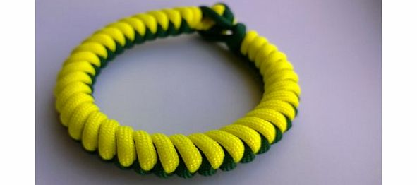 Tradewinds 7`` Yellow and Green (Norwich City Colours) Paracord 550 Snake Stitch Survival Bracelet/Wristband. Handmade in Norfolk U.K.