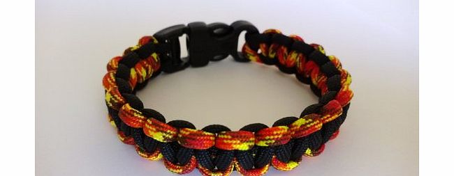 Tradewinds 8`` Black Hawk/Fireball Paracord 550 Cobra Stitch Survival Bracelet/Wristband. Handmade in Norfolk U.K.