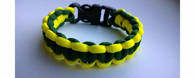 Tradewinds 8`` Yellow and Green (Norwich City Colours) Paracord 550 Cobra Stitch Survival Bracelet/Wristband. Handmade in Norfolk U.K.
