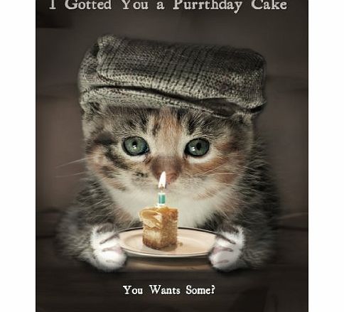 Tranquil Space Designs Funny Cat- I Gotted You A Purrthday Cake - Birthday Card MB006