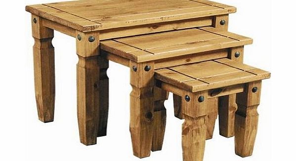 Transcontinental Group Aztec Corona Mexican Pine Nest of 3 Tables, Brown