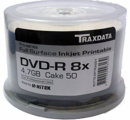 Traxdata Ritek DVD-R Full Surface Inkjet Printable (8x) 4.7GB 50pk Spindle