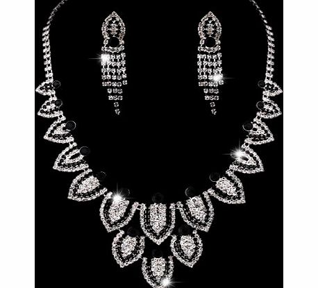 TreasureBay Elegant Crystal Clear Diamante Exclusive Bridal Designer Necklace and Earrings Jewellery Set - TB899B