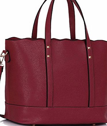 TrendStar Ladies Large Shoulder Bags Womens Designer Handbags Leather Celebrity Style New Tote (Burgundy)