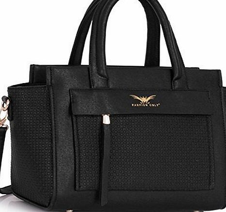 TrendStar Ladies Shoulder Bag Womens Black Handbags New Faux Leather Designer Celebrity Style Tote