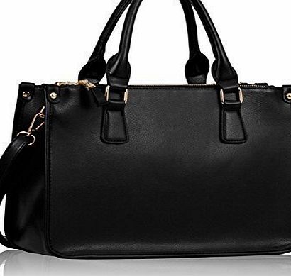 TrendStar Womens Beautiful Stylish Designer Faux Leather Tote HandBags (Black Tote Bag)