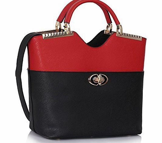 TrendStar Womens Beautiful Tassel Bucket Celebrity Inspired Luxurious Stylish Tote Bag (Black/Red Fashion Bag)