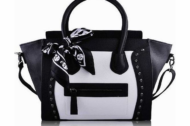 TrendStar Womens Ladies Designer Inspired Leather Style Celebrity Tote Smile Skull Shoulder HandBag (Black 