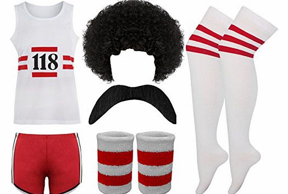 118 118 MENS FANCY DRESS COSTUME MARATHON RETRO VEST SHORTS TASH SOCKS WIG#V+S+W+M+WB+SOCKS#Large