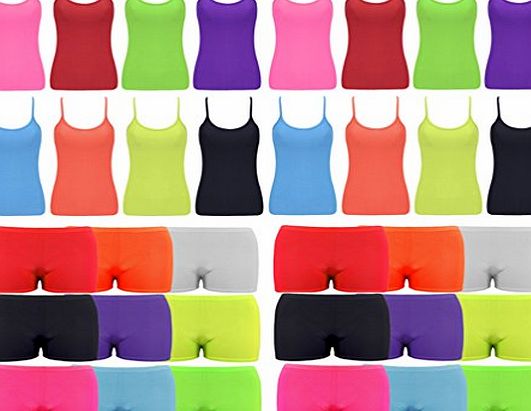 TrendyFashion Girls Vest Hot Pants Neon Lycra Ladies Beach Clothes Festival Casual Top Bottom#PINK5-6YEARS