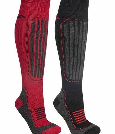 Mens Langdon Thermal Ski Socks 2 Pack Black/Ruby UK Shoe Size 7-11