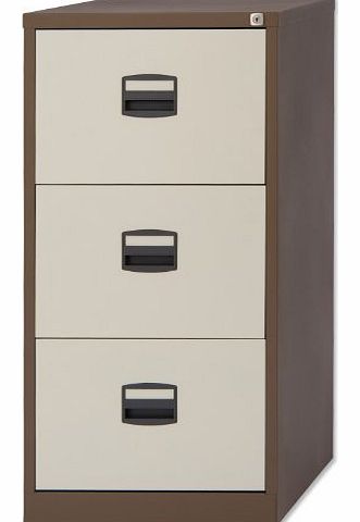 Filing Cabinet Steel Lockable 3-Drawer W470xD622xH1016mm Brown and Cream