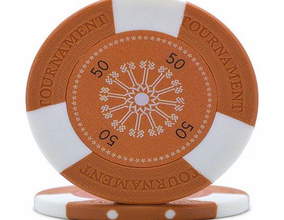 Tri-Gen Numbered Tournament Poker Chips - Orange 50 (Tube of 25)