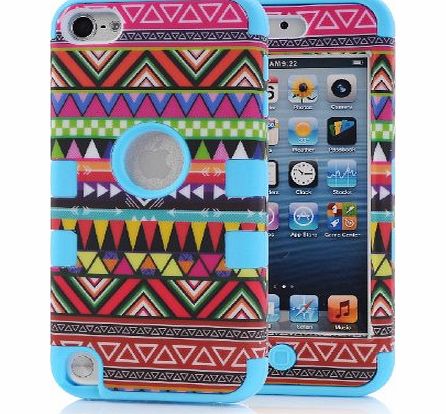 Tribal Red Tribal 3 in 1 Tribe Pattern High Impact Silicone Hybrid Combo Hard Case Cover Shock Proof Heavy Duty for Apple Ipod Touch5 5th Light Blue