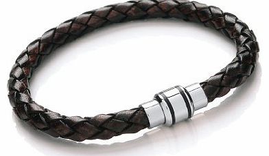 Mens 21cm Antique Brown Leather Bracelet with Stainless Steel Clasp