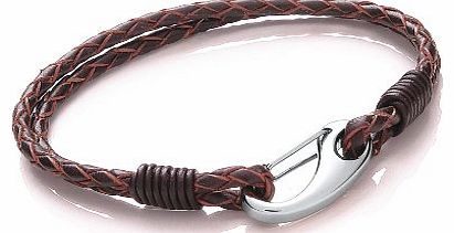 Tribal Steel Unisex 19cm Brown Leather 2-Strand Bracelet with Stainless Steel Shrimp Clasp