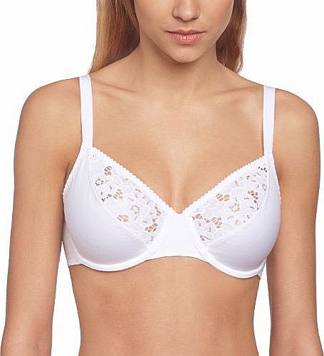 Cotton Lace Comfort Underwired Bra Full Cup Womens Bra White 34B