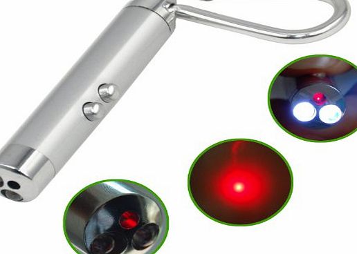 TRIXES 2 in 1 Silver Laser Light Pointer LED Flashlight Torch Keychain Keyring