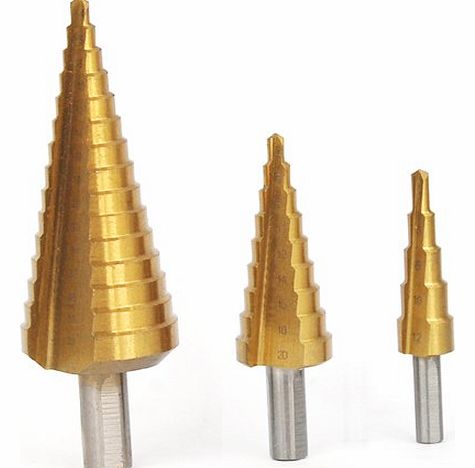 TRIXES 3pc Large Step Cone Drill Titanium Hss Bit Set Hole Cutter