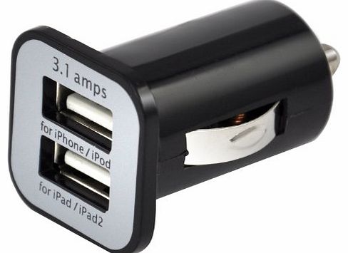 TRIXES Black 2 Port USB 2.1A Micro Car Charger Adapter Splitter for Apple SatNav