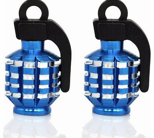 TRIXES Blue Pair of Hand Grenade Alloy Valve Dust Caps Motor Bike MTB BMX Car