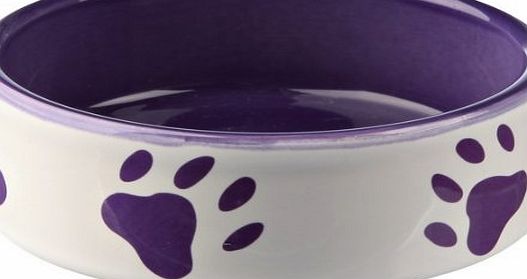 Trixie Ceramic Bowl with Paw Prints, 12 cm, White/ Purple