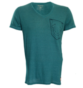 True Religion Blue V-Neck Pocket Horseshoe T-Shirt